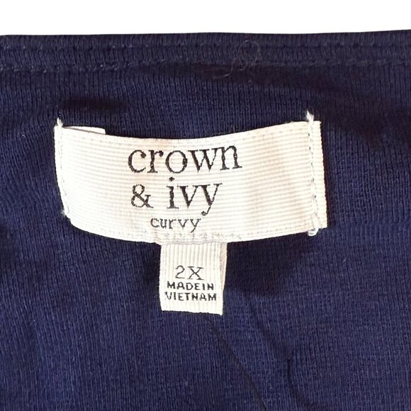 Crown & Ivy Curvy Navy 3/4 Sleeve Tunic Top Womens 2X Cotton Blend Scoop Neck - Picture 5 of 7